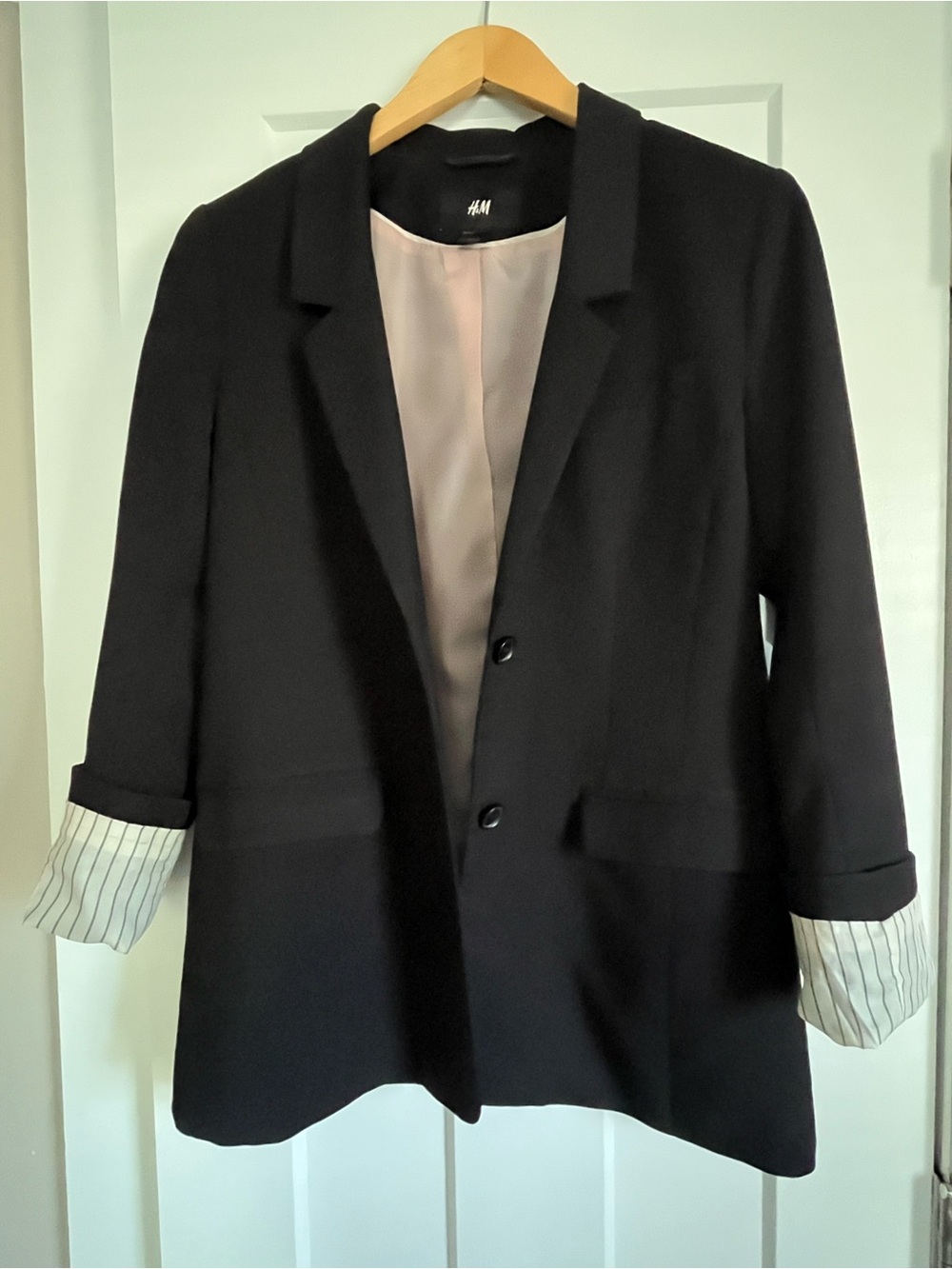 H&M Black Blazer with Pinstriped Cuff Detail